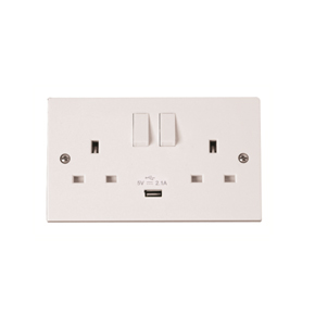 Click PRW770 Polar 13A 2 Gang DP Switched Socket with USB Outlet White