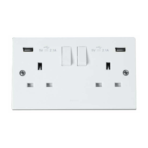 Click PRW780 Polar 13A 2 Gang DP Switched Socket with 2x USB-A 4.2A Outlet White